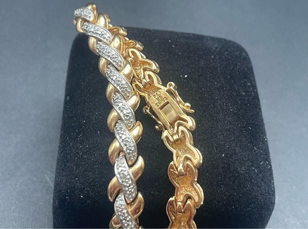 7" Tennis Bracelet Gold Silver Tone Illusion Dots X Design Safety Clasp PAJ BB